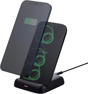 ELECOM Wireless Charger, Qi-Certified, Max 10W, Stand Type, EPP Standard Compliant, 3-Coil, Compatible with iPhone, Galaxy, AirPods, etc., Black EC-QS10BK