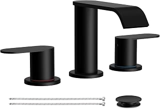 Matte Black Waterfall Bathroom Faucet for Sink 3 Hole 8 Inch Widespread | Bathroom Sink Faucets with Pop-up Drain Supply Lines Stainless Steel 2-Handle for Bath Vanity Homevacious
