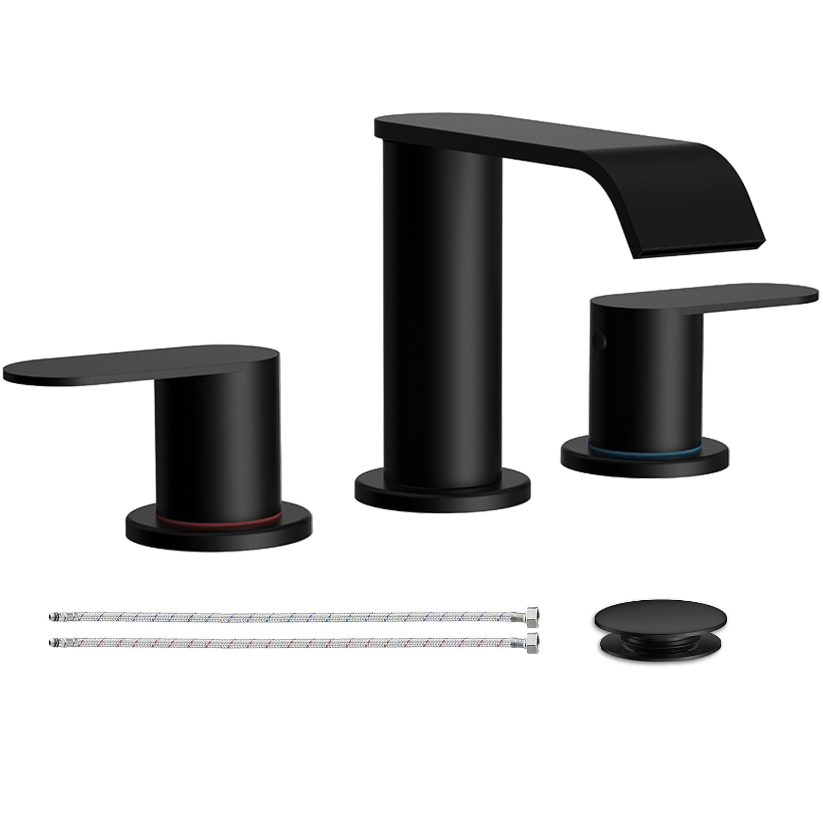 Matte Black Waterfall Bathroom Faucet for Sink 3 Hole 8 Inch Widespread | Bathro