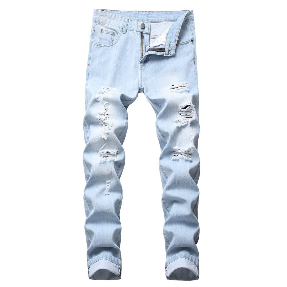 LZLER Mens Ripped Jeans,Distressed Destroyed Slim Fit Straight Leg Denim Pant wi