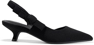 Coutgo Womens Slingback Kitten Heels Pointed Toe D’Orsay Bow Dress Shoes