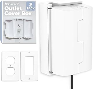 Jool Baby Outlet Cover Box for Child Safety (2 Pack) Duplex &amp; Decorator Electrical Outlet Plates, Concealed Access Buttons, and Spacious Compartment