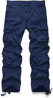 Ochenta Mens Casual Cargo Work Pants Cotton Pants with 8 Pockets (No Belt)