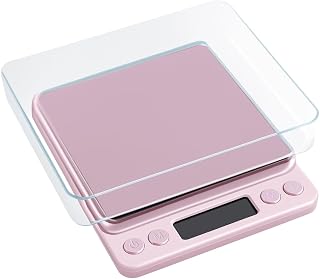 Digital kitchen Scales 3000g / 0.1g High-precision Mini Food Scales with Backlit LCD Display Stainless Steel Multifunctional Scale With 2 Weighing Pans Batteries Included (PINK, 3KG/0.1g)