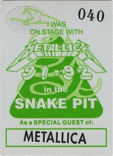 Metallica 1991 Snake Pit Promo Backstage Pass Green