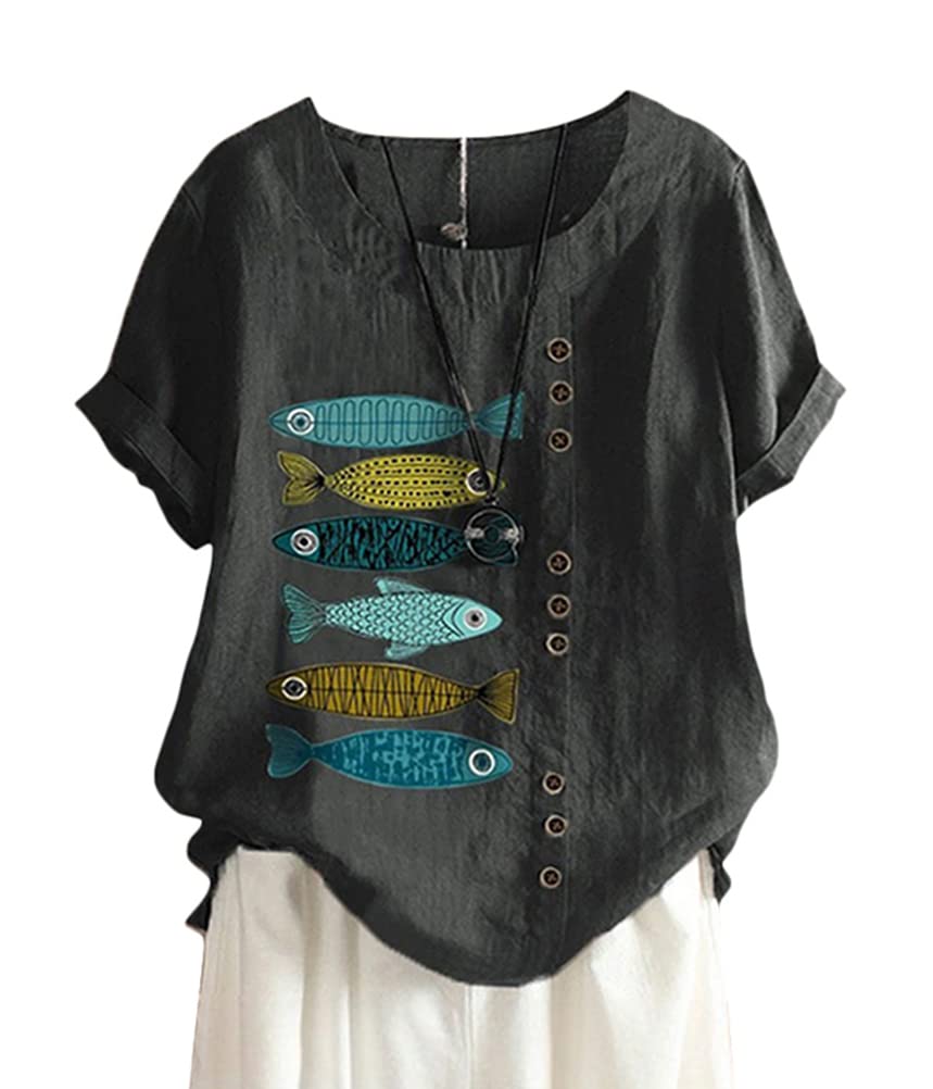 ORANDESIGNE Linen Shirt Short Sleeve Women Casual Vintage Tops Blouse T-Shirts S