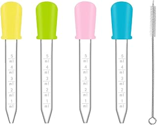 Liquid Droppers, 4 Pcs 5ml Silicone Liquid Droppers, Silicone and Plastic Droppers, Clear Plastic Droppers Pipettes, with Cleaning Brushes, for Gummy Mold and Crafts