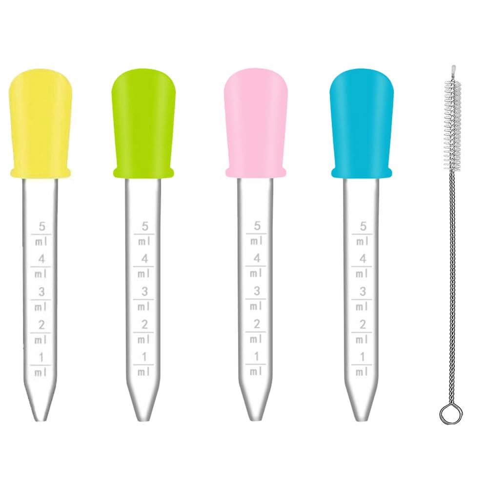 Liquid Droppers, 4 Pcs 5ml Silicone Liquid Droppers, Silicone and Plastic Droppe