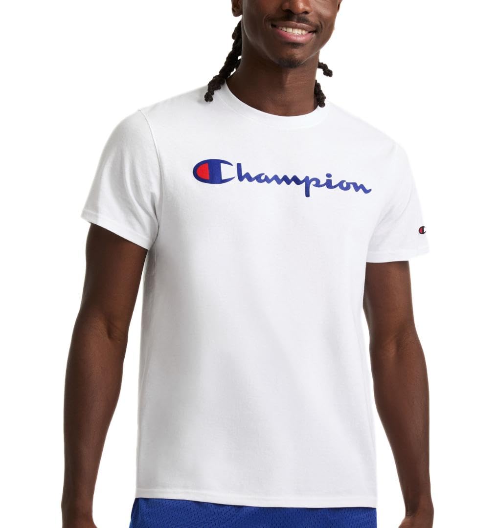 Champion Men's Graphic Short Sleeve T-Shirt, Standard Fit, Classic Script Logo, 