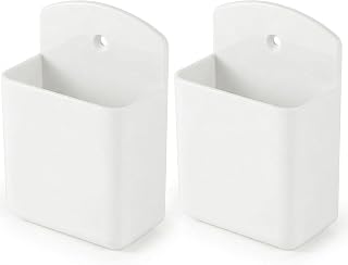 2 Pack White Remote Control Holder, Self adhesive Wall Mount Storage Box for TV and Air Conditioner Remote Controls, Pen Holder Organizers and Accessories for Home Office School