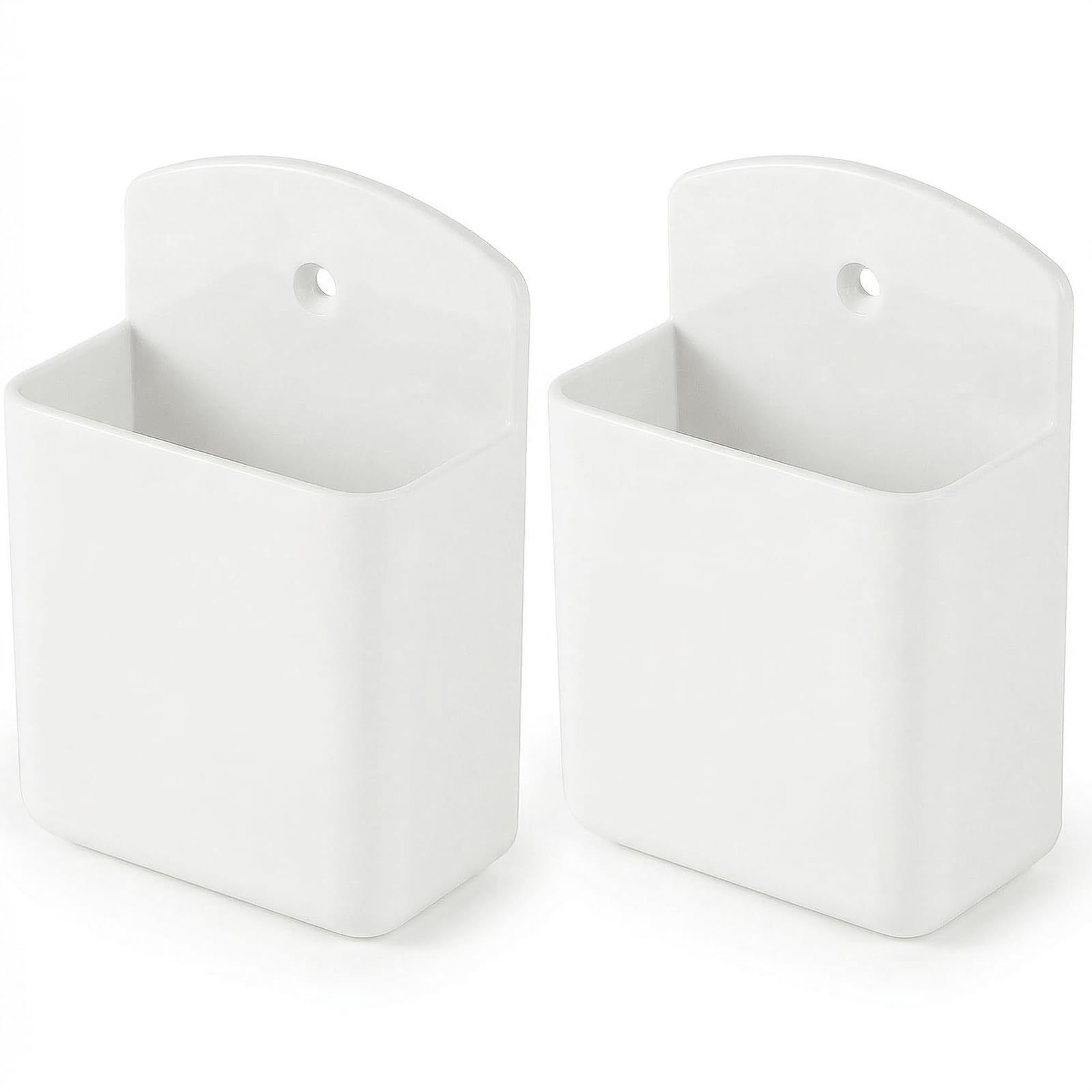 2 Pack White Remote Control Holder, Self adhesive Wall Mount Storage Box for TV 