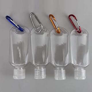 4pcs 30/50ml Refillable Plastic Carabiner Bottle Portable Transparent Travel Bottle Housewares Small Containers Random Color 30ml