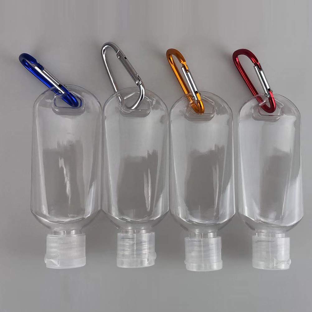4pcs 30/50ml Refillable Plastic Carabiner Bottle Portable Transparent Travel Bot