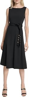 DKNY Womens Sleeveless Jewel Neck Scuba Crepe Removable Belt Midi DressDress