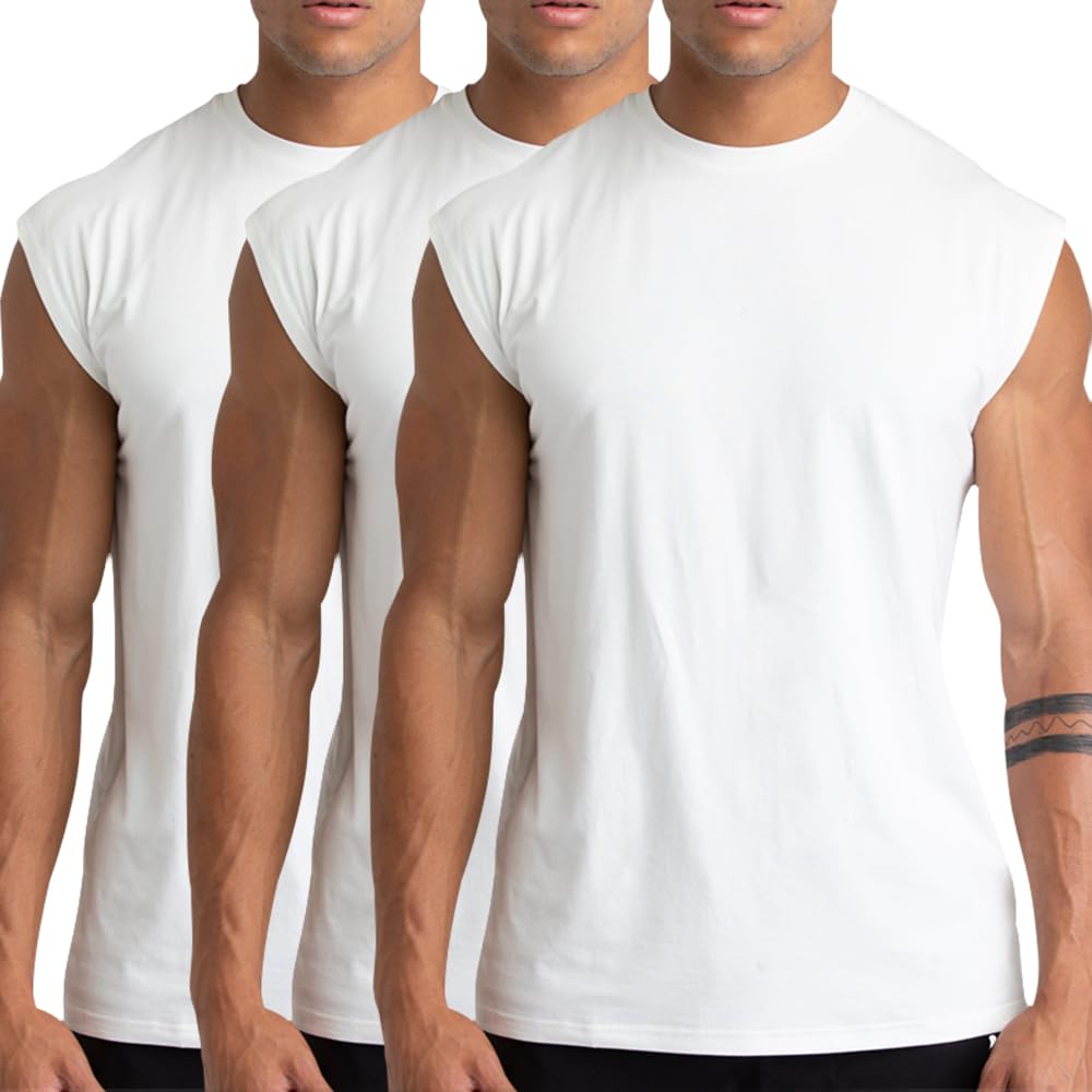 Men's Cotton Gym Tank Tops, 1/3/5 Pack Sleeveless Workout Muscle Shirts