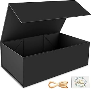 RYDDOY Black Gift Box, 9.5x6x3'' Gift Boxes with Lids for Presents | Magnetic Closure, Collapsible Groomsmen Proposal Box for Birthday, Christmas, Graduation, Gift Packging Contains Ribbon, Card
