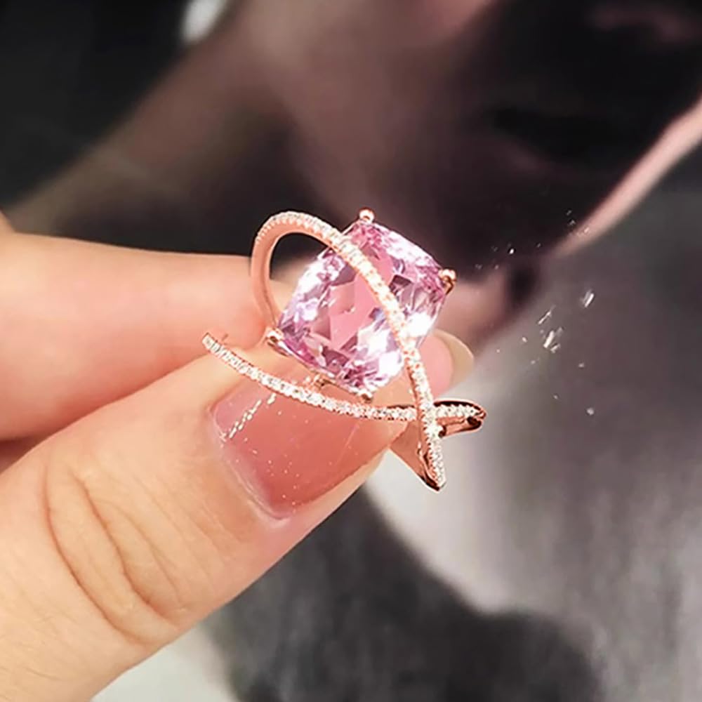 Ladies Pink Cubic Zirconia Cross Design Ring Engagement Accessories
