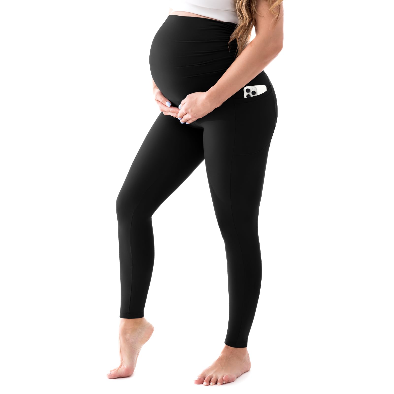 Walifrey Women's Maternity Leggings with Pockets，High Waist Opaque Comfortable P