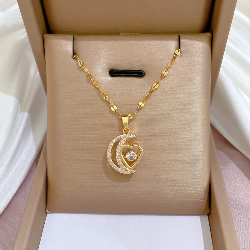 18k Gold Light Luxury Moon Love Dynamic Micro Set True Gold Necklace for Women's