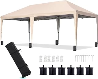 One-touch Tarp Tent, 9.8 x 16.4 ft (3 x 6 m), UV Protection, 3 Levels of Adjustment, 6 Weight Bag Sands, Steel, Camping, Outdoors, Camping Equipment, One-touch Tent, Tarp, Bag with Casters, For Storefront Sales, Outdoors, Gatherings, Garages, Large Boys Baseball, Soccer, Game Support, Sports Events, Sports Events, Khaki)