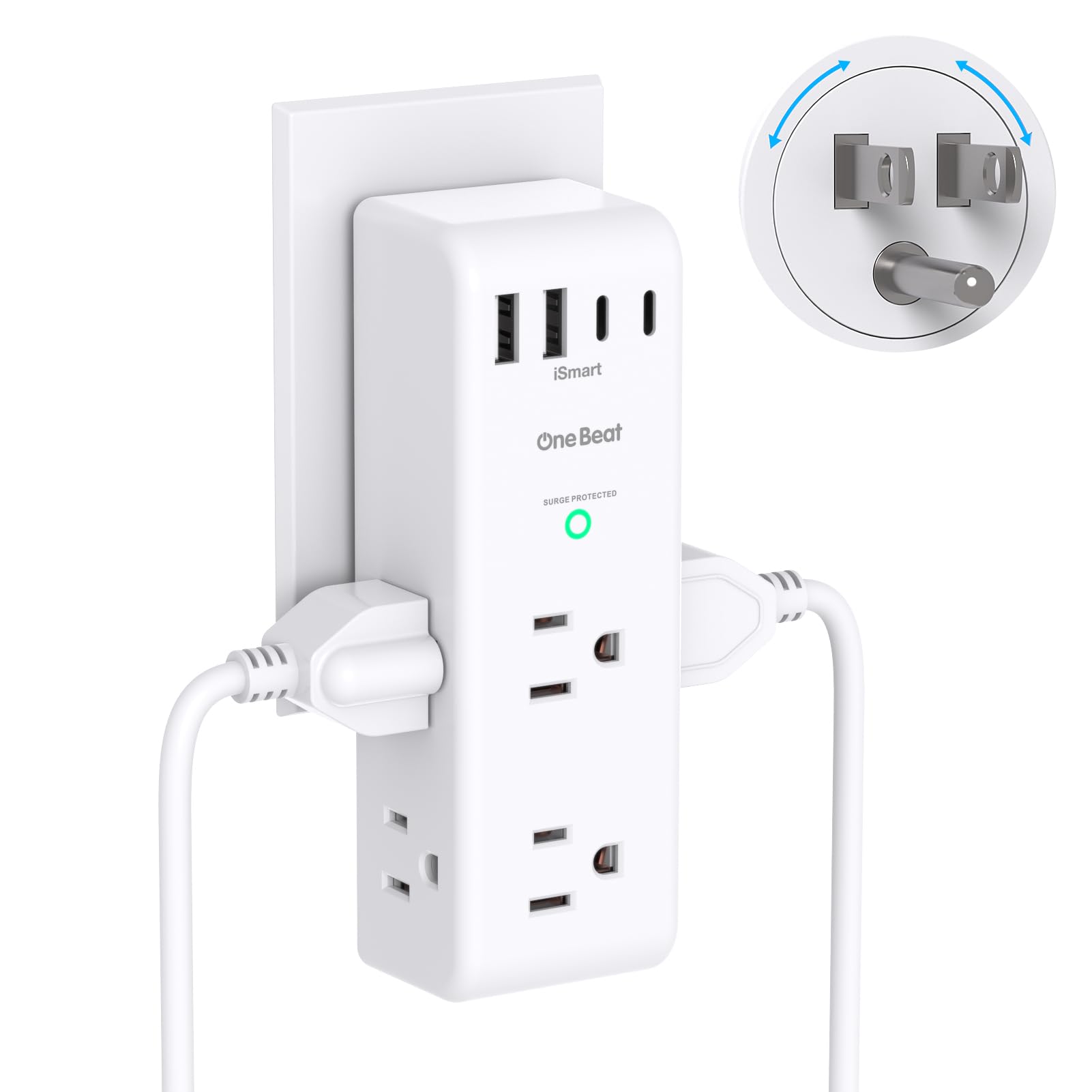 Surge Protector Outlet Extender with Rotating Plug, Multi Plug Wall Outlet | 6 A