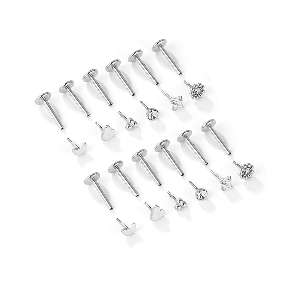 Gnoliew Threadless Flat Back Earrings Tragus Piercing Nose Studs for Women