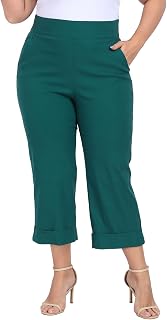 HDE Women's Plus Size Pull On Capri Elastic Waist Cropped Pant with Cuff