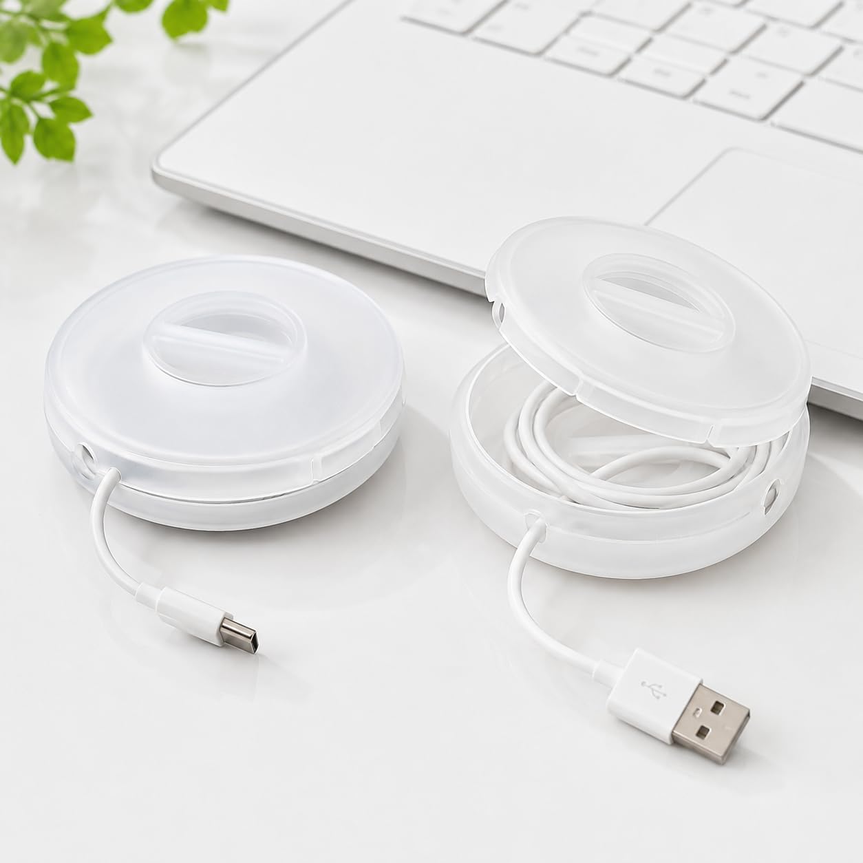 Retractable Cable Organizer - Plastic Circular Storage Reel for USB Chargers and