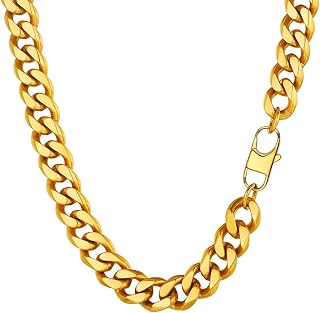 PROSTEEL Men's Necklace Classic Curb Chain 3/6/9/12 mm Wide, Cuban Link Chain, Men's Hip-Hop Chain, Necklace for Men, Boys, Stainless Steel / 18 Carat Gold-Plated 36/46/51/55/61/66/71/76 cm