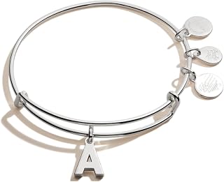 Alex and Ani Expandable Bangle for Women, Initials A to Z Letter Charms, Shiny Finish, 2 to 3.5 in