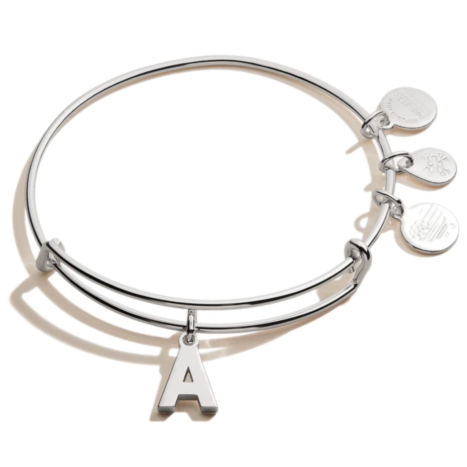 Alex and Ani Expandable Bangle for Women, Initials A to Z Letter Charms, Shiny F