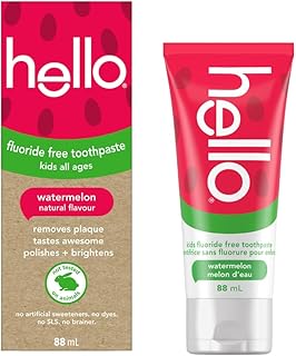 Hello Watermelon Flavour Fluoride Free Kids Toothpaste, Vegan, SLS Free, Gluten Free, Safe to Swallow for Baby and Toddlers Natural Toothpaste, 88 mL 1 Pack