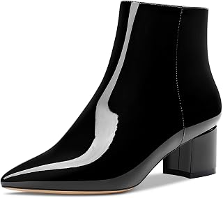 HDEUOLM Women's Chunky Block Heel Heel Lace Toe Cap Ankle Boots Zip Slip-on Classic Dress Boots 5 cm Heels