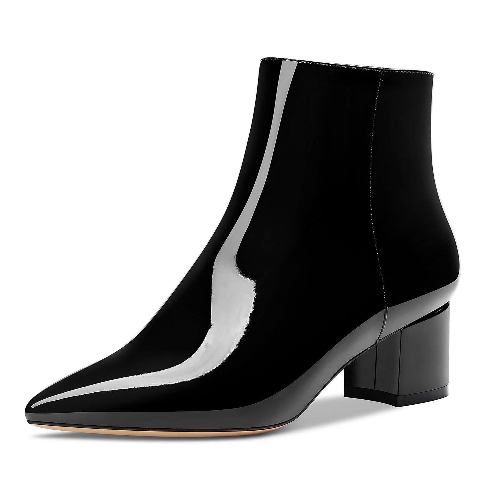 HDEUOLM Women's Chunky Block Heel Heel Lace Toe Cap Ankle Boots Zip Slip-on Clas