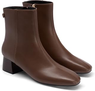 Coutgo Stivaletti da donna con tacco basso, punta quadrata, cerniera laterale, scarpe invernali, Caff蠳curo, 8