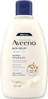 Aveeno Skin Relief Moisturising Body Wash for Sensitive Skin (1x 500ml) | Dermatologist Tested Gentle Cleansing Wash with Soothing Triple Oat Complex, Soap-Free, Unscented for Very Dry Skin
