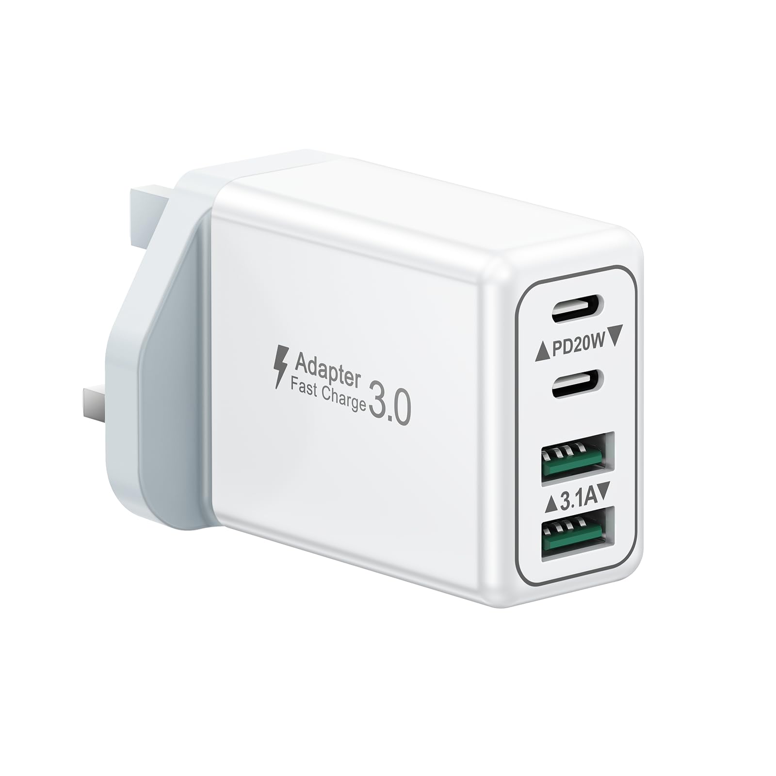 USB C Plug, 40W 4-Port Fast Charger Plug UK Dual Port PD Power Adapter +QC Multi