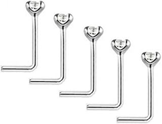 Clear Crystal Nose Studs PACK OF 5 STERLING SILVER Thin 0.6mm Bar L SHAPE