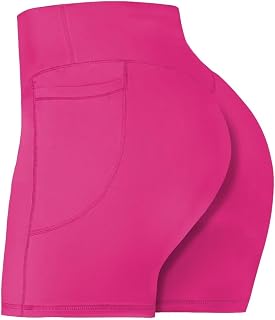 Sunzel Women's Front Seamless Biker Shorts with Pockets, Tummy Control Yoga Gym Bike Workout Shorts 5"