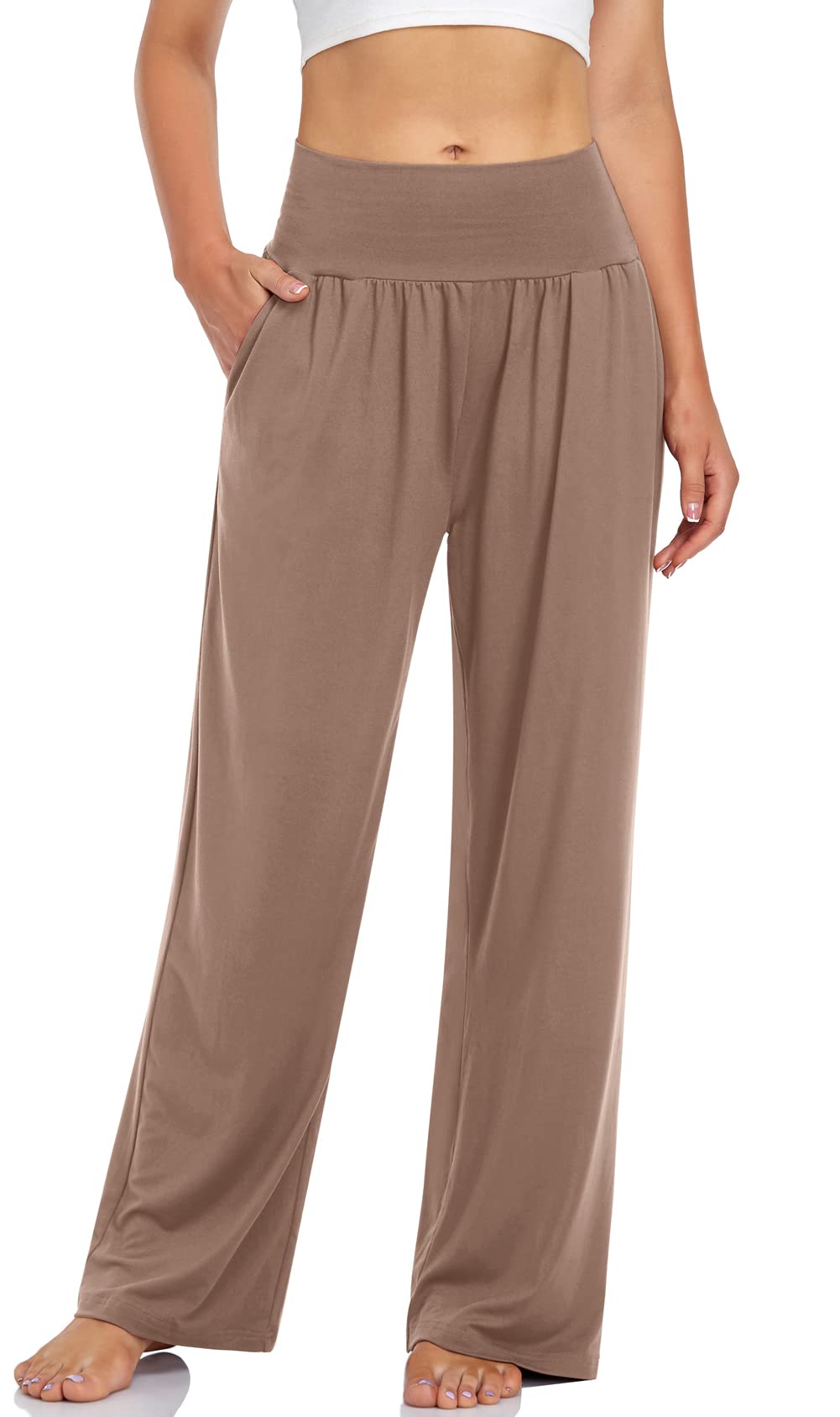 UEU Women's Wide Leg Lounge Pants High Waisted Casual Pants with Pockets