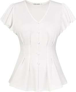 GRACE KARIN Summer Blouses for Women Elegant Casual Ruffle Sleeve Peplum Shirt Business Work Fashion Clothing