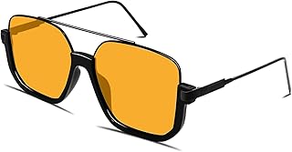 GUVIVI Square Oversized Aviator Sunglasses for Women Men 70s Semi-Frame