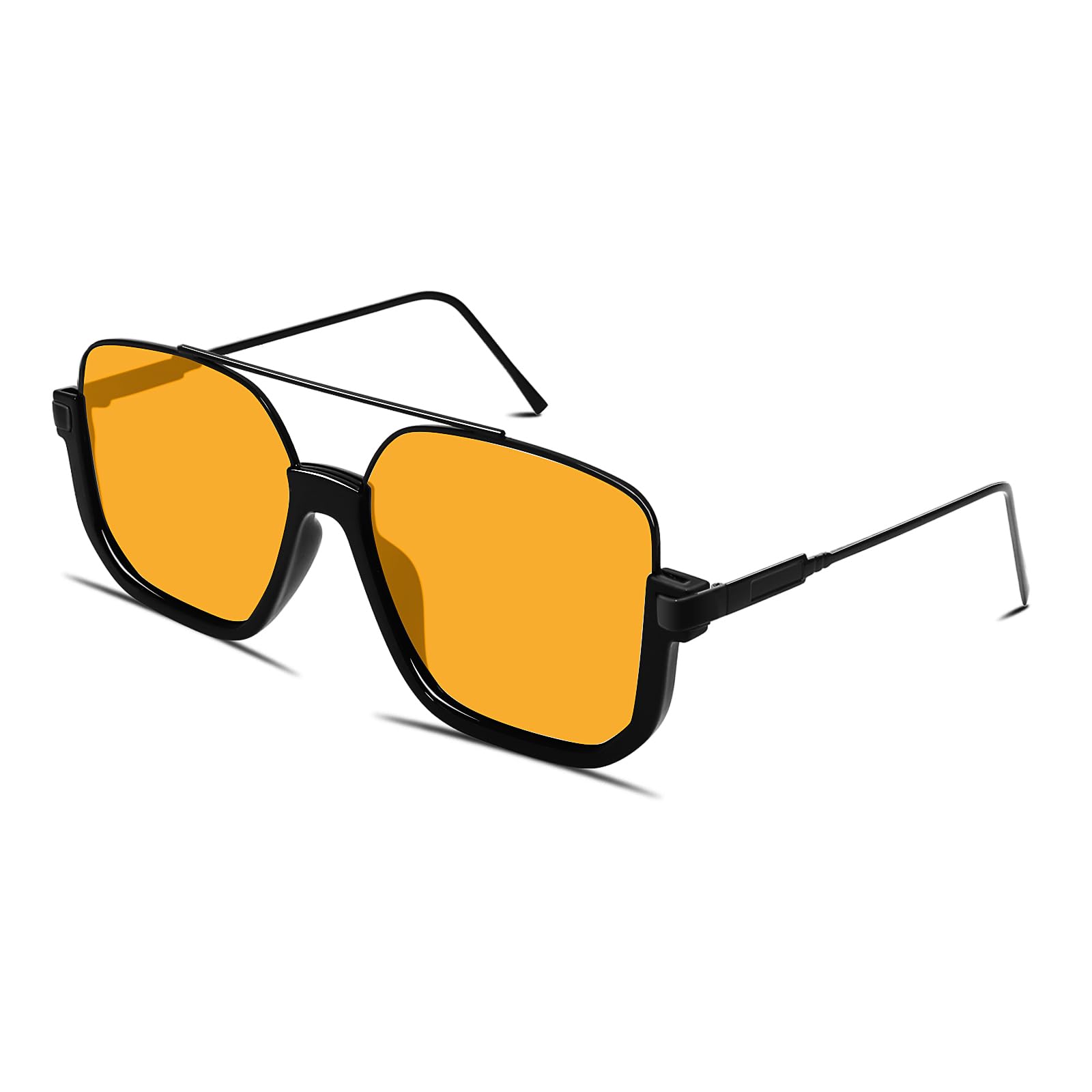 GUVIVI Square Oversized Aviator Sunglasses for Women Men 70s Semi-Frame