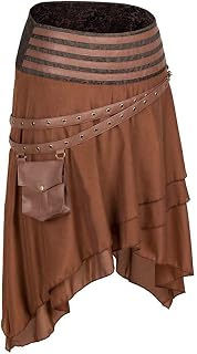 Zooma - Women's Vintage Steampunk Costume with High Waisted Skirt and Petticoat Mesh Details, Midi Long Length, Black