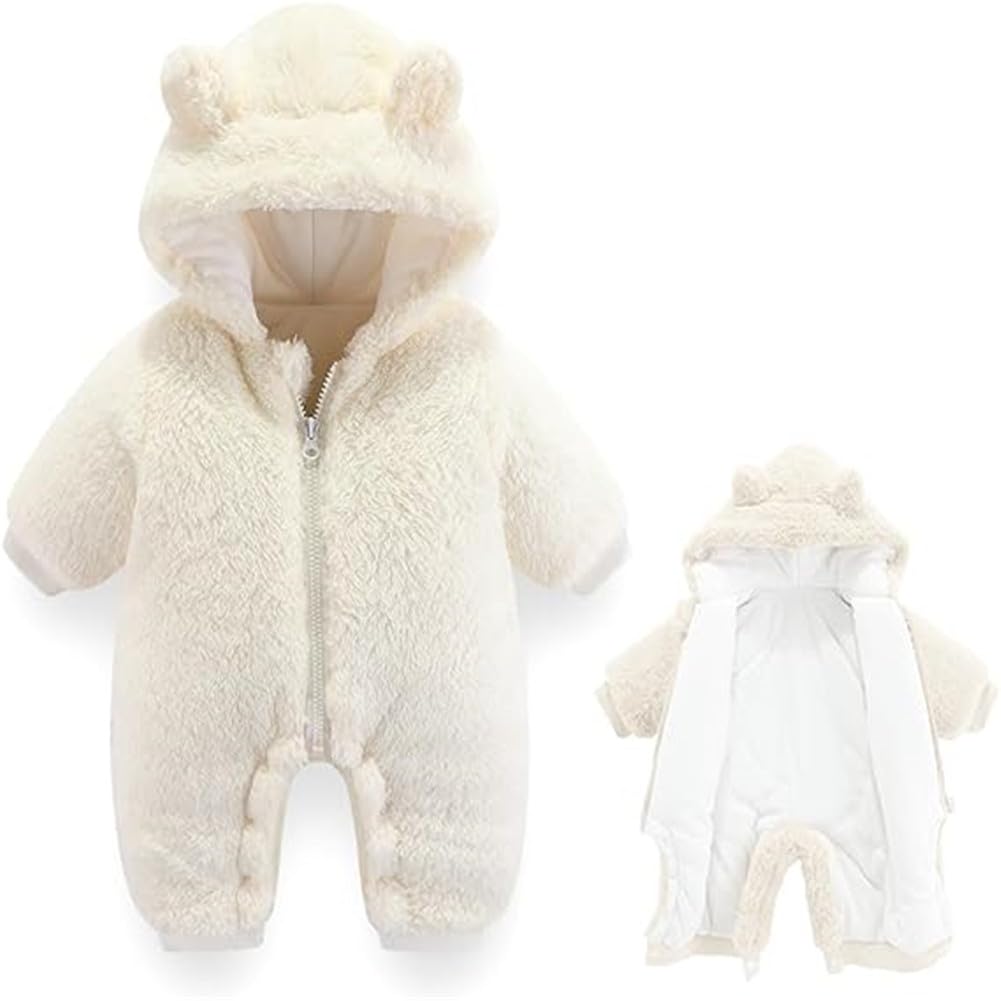 AiWMGL Baby Bear Hooded Fleece Romper Snowsuit