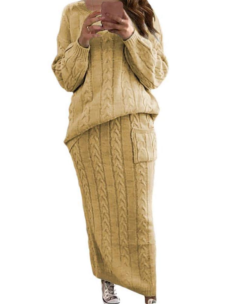 ORANDESIGNE Women's Turtleneck Dress Set 2 Pieces Winter Clothes Sweater and Ski