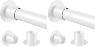 Venwemong Wardrobe Rod,70-90cm Adjustable Clothes Hanging Rail, Stainless Steel with Fixing Accessories for Closet & Storage, White, Diameter 32mm (Pack of 2)
