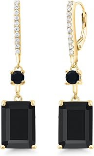 Gem Stone King 13.94 Cttw Emerald Cut Black Onyx Dangle Earrings For Women