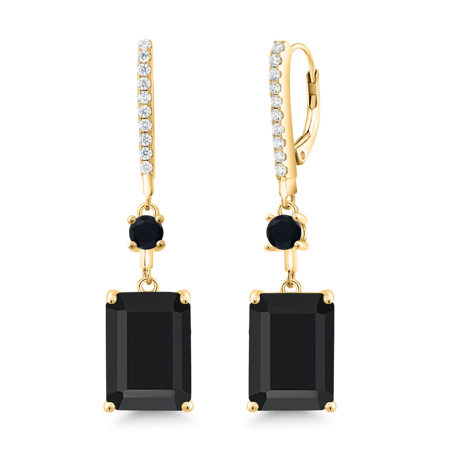 Gem Stone King 13.94 Cttw Emerald Cut Black Onyx Dangle Earrings For Women