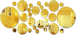 33 Pieces Gold Round Acrylic Mirror Wall Decor, Shatterproof Self-Adhesive Acrylic Mirror, Wall Mounted Vanity Mirror, Suitable for Bedroom, Living Room, Kitchen, Bathroom, Porch Dance Studio Gym